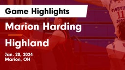 Marion Harding  vs Highland  Game Highlights - Jan. 20, 2024