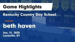 Kentucky Country Day School vs beth haven Game Highlights - Jan. 31, 2020