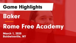 Baker  vs Rome Free Academy  Game Highlights - March 1, 2020