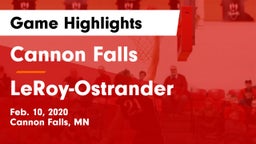 Cannon Falls  vs LeRoy-Ostrander  Game Highlights - Feb. 10, 2020