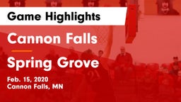 Cannon Falls  vs Spring Grove  Game Highlights - Feb. 15, 2020
