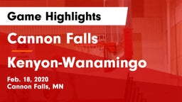 Cannon Falls  vs Kenyon-Wanamingo Game Highlights - Feb. 18, 2020
