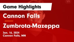 Cannon Falls  vs Zumbrota-Mazeppa  Game Highlights - Jan. 16, 2024