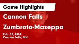 Cannon Falls  vs Zumbrota-Mazeppa  Game Highlights - Feb. 20, 2024