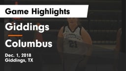 Giddings  vs Columbus Game Highlights - Dec. 1, 2018