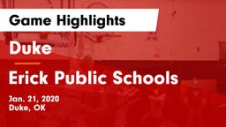 Duke  vs Erick Public Schools Game Highlights - Jan. 21, 2020