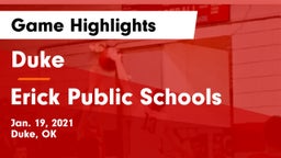 Duke  vs Erick Public Schools Game Highlights - Jan. 19, 2021