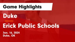 Duke  vs Erick Public Schools Game Highlights - Jan. 16, 2024