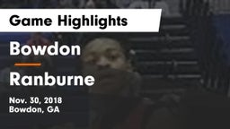 Bowdon  vs Ranburne  Game Highlights - Nov. 30, 2018