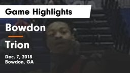 Bowdon  vs Trion  Game Highlights - Dec. 7, 2018