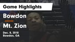 Bowdon  vs Mt. Zion  Game Highlights - Dec. 8, 2018