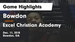 Bowdon  vs Excel Christian Academy  Game Highlights - Dec. 11, 2018