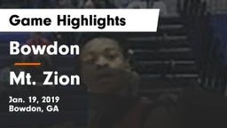 Bowdon  vs Mt. Zion  Game Highlights - Jan. 19, 2019