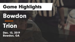 Bowdon  vs Trion  Game Highlights - Dec. 13, 2019