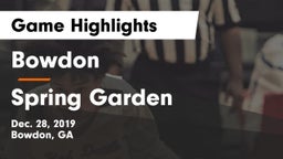 Bowdon  vs Spring Garden  Game Highlights - Dec. 28, 2019