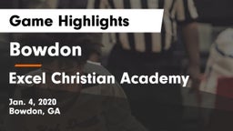 Bowdon  vs Excel Christian Academy Game Highlights - Jan. 4, 2020