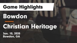 Bowdon  vs Christian Heritage  Game Highlights - Jan. 10, 2020