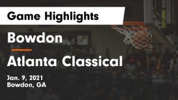 Bowdon  vs Atlanta Classical Game Highlights - Jan. 9, 2021