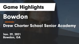 Bowdon  vs Drew Charter School Senior Academy  Game Highlights - Jan. 29, 2021