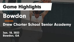 Bowdon  vs Drew Charter School Senior Academy  Game Highlights - Jan. 18, 2022