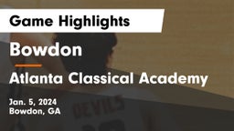 Bowdon  vs Atlanta Classical Academy Game Highlights - Jan. 5, 2024