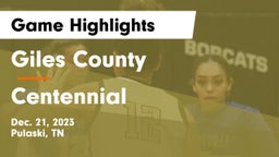 Giles County  vs Centennial  Game Highlights - Dec. 21, 2023
