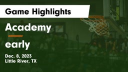 Academy  vs early Game Highlights - Dec. 8, 2023