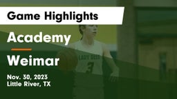 Academy  vs Weimar  Game Highlights - Nov. 30, 2023