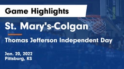 St. Mary's-Colgan  vs Thomas Jefferson Independent Day   Game Highlights - Jan. 20, 2022
