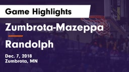 Zumbrota-Mazeppa  vs Randolph Game Highlights - Dec. 7, 2018