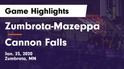 Zumbrota-Mazeppa  vs Cannon Falls  Game Highlights - Jan. 23, 2020