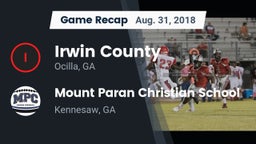Recap: Irwin County  vs. Mount Paran Christian School 2018
