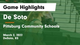 De Soto  vs Pittsburg Community Schools Game Highlights - March 2, 2022