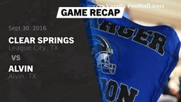 Recap: Clear Springs  vs. Alvin  2016
