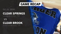Recap: Clear Springs  vs. Clear Brook  2016