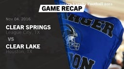 Recap: Clear Springs  vs. Clear Lake  2016