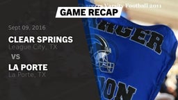 Recap: Clear Springs  vs. La Porte  2016