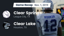 Recap: Clear Springs  vs. Clear Lake  2019