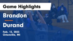 Brandon  vs Durand  Game Highlights - Feb. 13, 2023