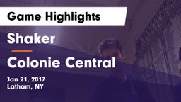 Shaker  vs Colonie Central  Game Highlights - Jan 21, 2017