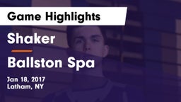 Shaker  vs Ballston Spa  Game Highlights - Jan 18, 2017