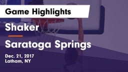 Shaker  vs Saratoga Springs  Game Highlights - Dec. 21, 2017