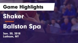 Shaker  vs Ballston Spa Game Highlights - Jan. 30, 2018