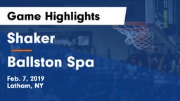 Shaker  vs Ballston Spa  Game Highlights - Feb. 7, 2019