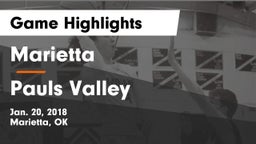 Marietta  vs Pauls Valley  Game Highlights - Jan. 20, 2018