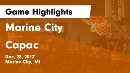 Marine City  vs Capac Game Highlights - Dec. 28, 2017