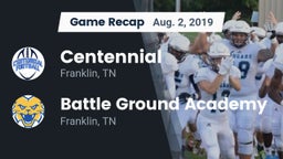 Recap: Centennial  vs. Battle Ground Academy  2019
