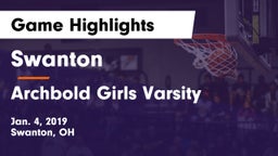 Swanton  vs Archbold Girls Varsity Game Highlights - Jan. 4, 2019