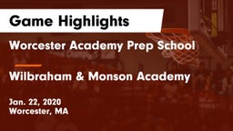 Worcester Academy Prep School vs Wilbraham & Monson Academy  Game Highlights - Jan. 22, 2020