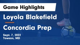 Loyola Blakefield  vs Concordia Prep  Game Highlights - Sept. 7, 2022